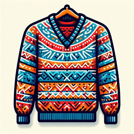 Vector illustration of a warm knitted sweater with a pattern in the ethnic style.のイラスト素材
