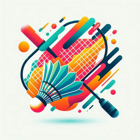 Badminton racket and shuttlecock abstract background. Vector illustration.のイラスト素材