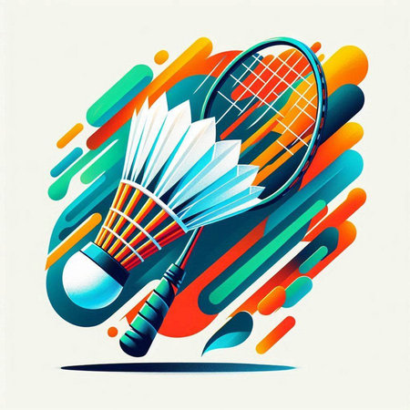 Badminton racket and shuttlecock on colorful background. Vector illustration.のイラスト素材