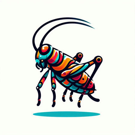 Illustration of a colorful grasshopper on a white background.のイラスト素材