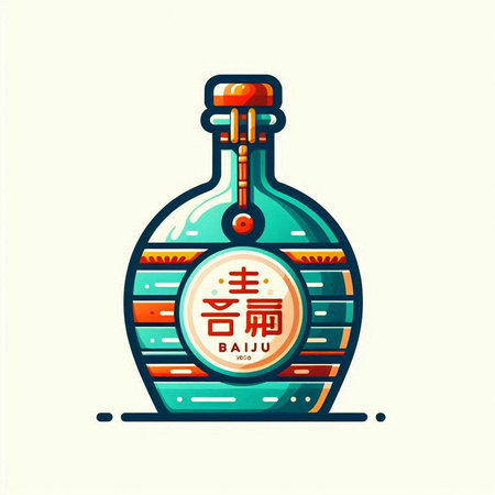 Vintage Chinese wine bottle with hieroglyphs. Vector illustration.のイラスト素材