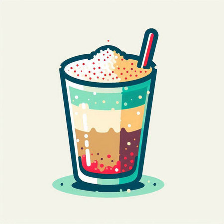 Iced coffee in a glass with a straw. Vector illustration.のイラスト素材