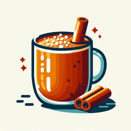 Mug of hot chocolate with cinnamon and star anise. Vector illustration.のイラスト素材
