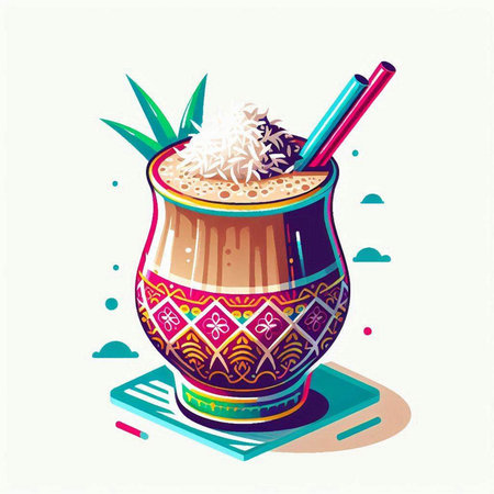 Coconut cocktail in a jar with a straw. Vector illustration.のイラスト素材