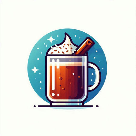 Iced coffee with cinnamon in a glass mug. Vector illustration.のイラスト素材