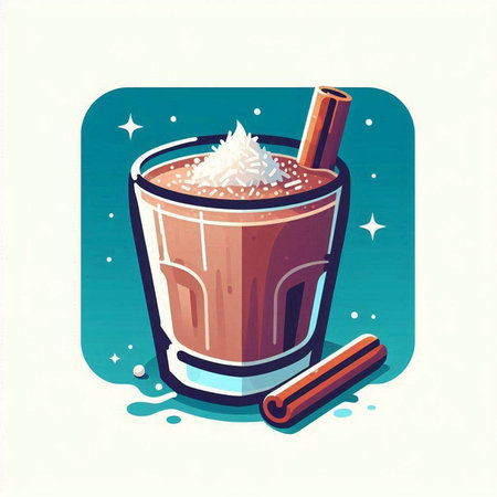 Coffee cup with whipped cream and cinnamon. Vector illustration.のイラスト素材
