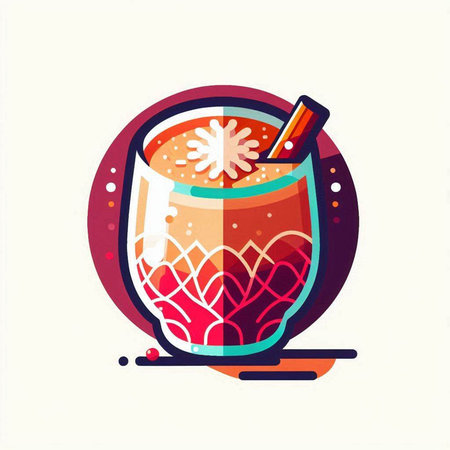 Mulled wine in a glass with a straw. Vector illustration.のイラスト素材