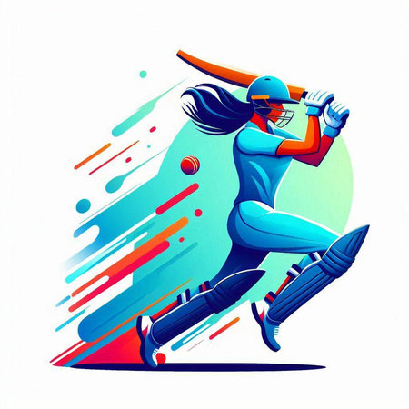 Cricket player with bat and ball in motion. Vector illustration.のイラスト素材