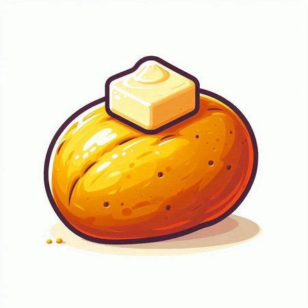 Illustration of a loaf of bread with butter on a white backgroundのイラスト素材