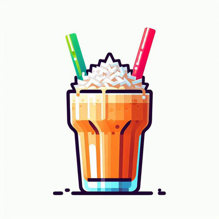 Iced coffee with whipped cream in a glass. Vector illustration.のイラスト素材