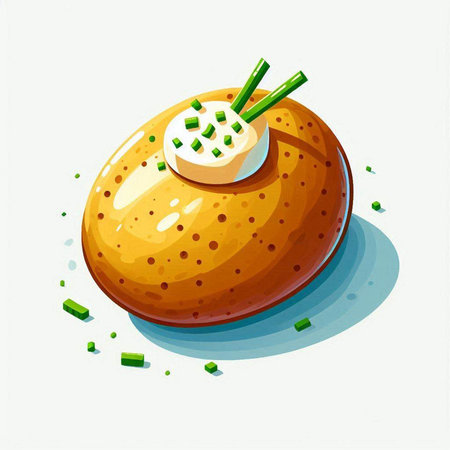 Illustration of a round bread with a green onion on a white backgroundのイラスト素材