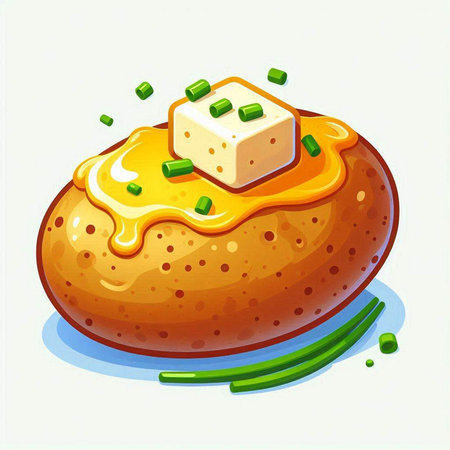 Bread with butter and green onions. Vector illustration of bread.のイラスト素材