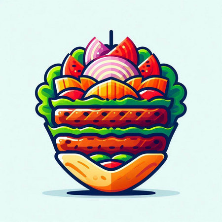 Illustration of fast food. Vector illustration of a hamburger with vegetables.のイラスト素材