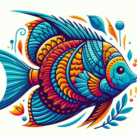 Colorful fish on white background. Vector illustration. Hand drawn.のイラスト素材