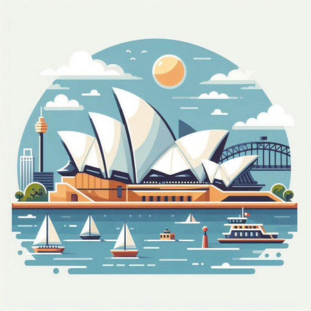 Sydney, Australia skyline in flat style. Vector illustration.のイラスト素材