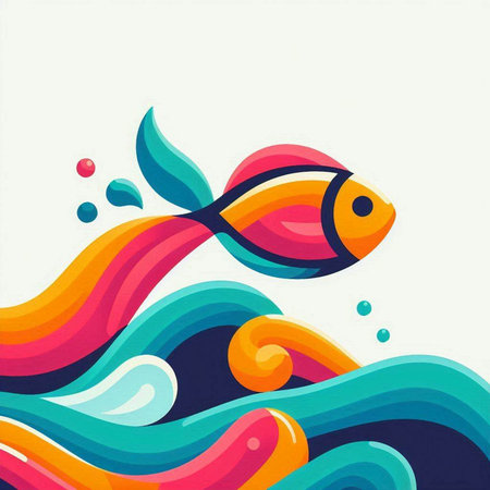 Illustration of a colorful fish in the sea. Vector illustration.のイラスト素材