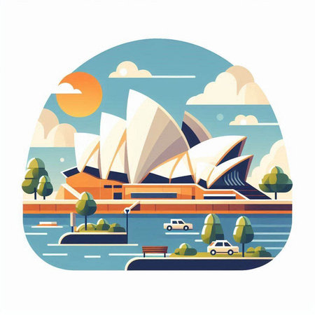 Sydney Opera House. Vector illustration in flat cartoon style.のイラスト素材