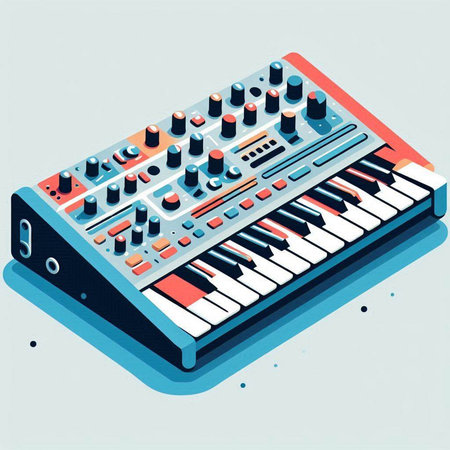 Vector illustration of a synthesizer on a blue background. Isometric view.のイラスト素材