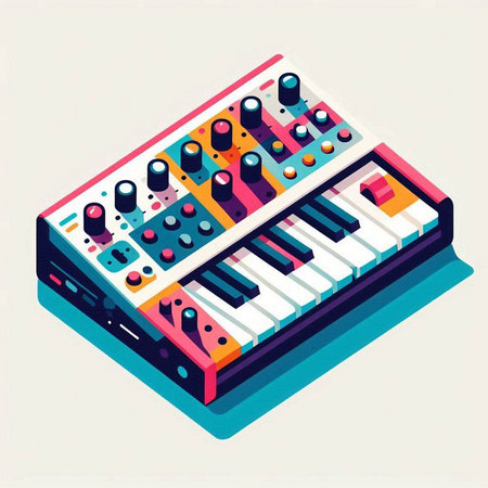 Isometric music synthesizer. Electronic piano keyboard. Vector illustration.のイラスト素材