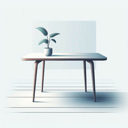 Table and plant in vase on white background. 3D renderingのイラスト素材