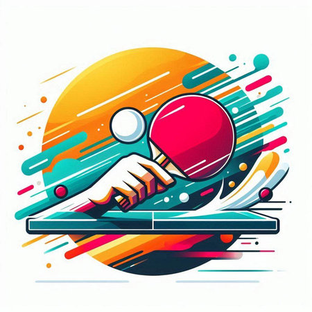 Table tennis racket and ball on smartphone screen, vector colorful illustration.のイラスト素材