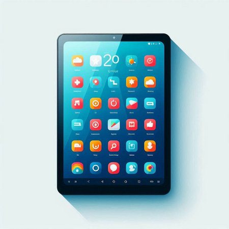 Modern digital tablet with colorful application icons on screen. Vector illustration.のイラスト素材