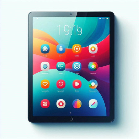 Tablet PC with colorful application icons on white background. Vector illustrationのイラスト素材