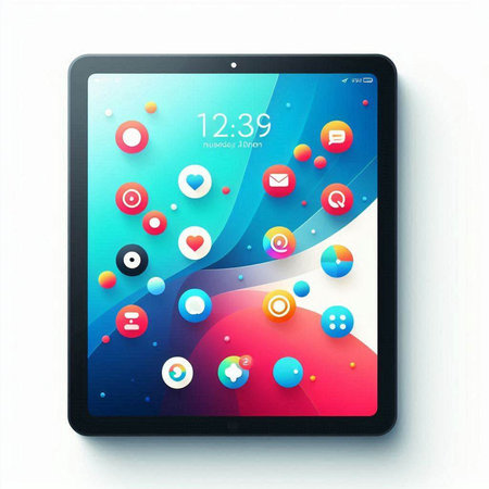 tablet pc with social media icons on white background. 3d illustrationのイラスト素材
