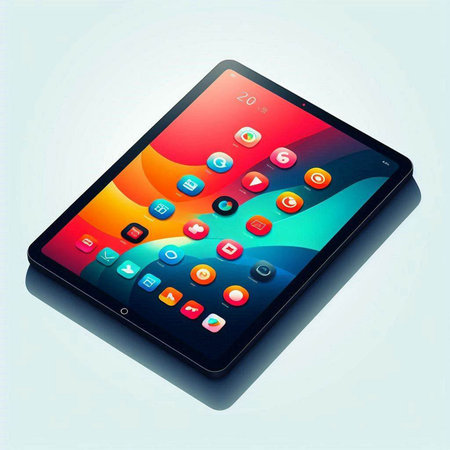Tablet PC with colorful application icons on it. Vector illustration.のイラスト素材