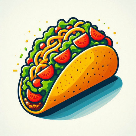 Illustration of hot dog with lettuce, tomato and cheese on white backgroundのイラスト素材