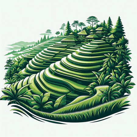 Terraced rice fields in the countryside of Sri Lanka. Vector illustration.のイラスト素材