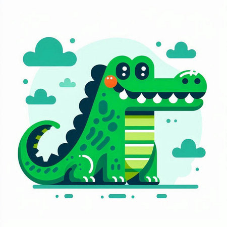 Cute crocodile vector illustration in flat cartoon style. Cute green crocodile.のイラスト素材