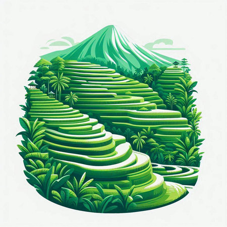 Green rice terraces in Bali, Indonesia. Vector illustration.のイラスト素材