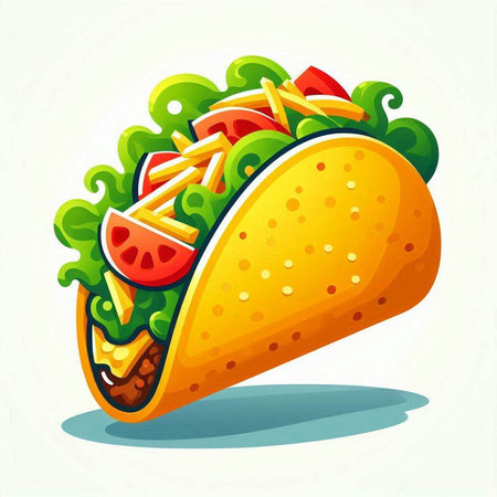 Taco with lettuce, tomato, cheese and cucumber. Vector illustration.のイラスト素材