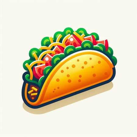 Mexican tacos with beef, tomato, lettuce, cheese and sauce. Vector illustration.のイラスト素材