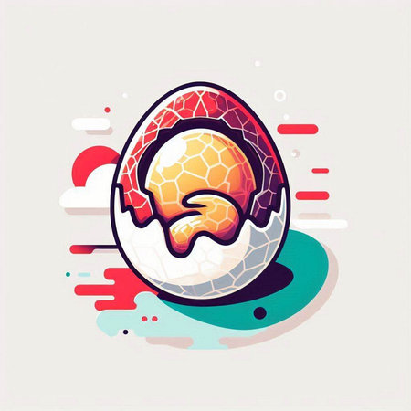 Easter egg with eggshell on colorful background. Vector illustration.のイラスト素材