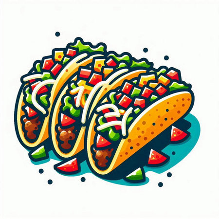 Illustration of a mexican fast food. Vector illustration of tacos.のイラスト素材