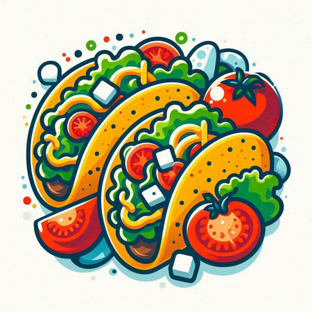 Vector illustration of fast food. Taco with tomato, lettuce and cheese.のイラスト素材