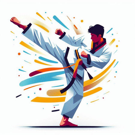 Taekwondo vector illustration. Karate fighter in kimonoのイラスト素材