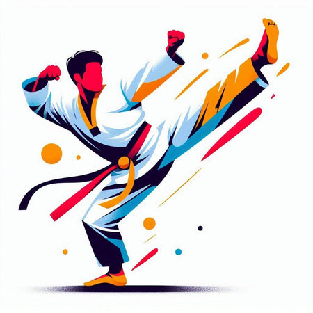 Taekwondo fighter vector illustration. Karate sport concept.のイラスト素材