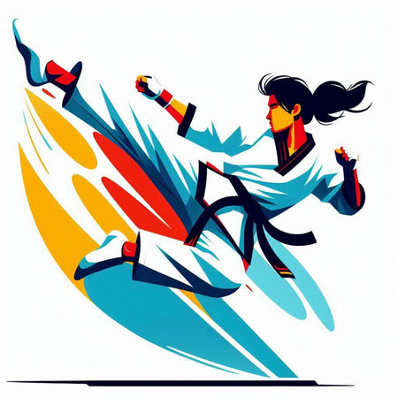 Martial arts illustration with a karate girl. Vector illustration.のイラスト素材