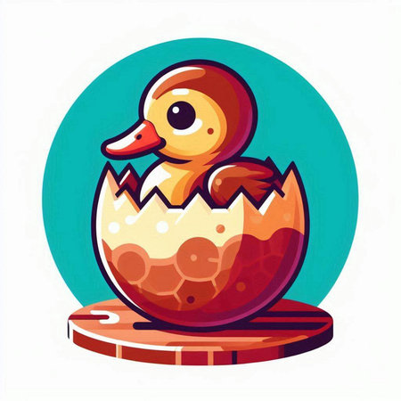Cute duckling in an eggshell. Vector illustration in cartoon style.のイラスト素材