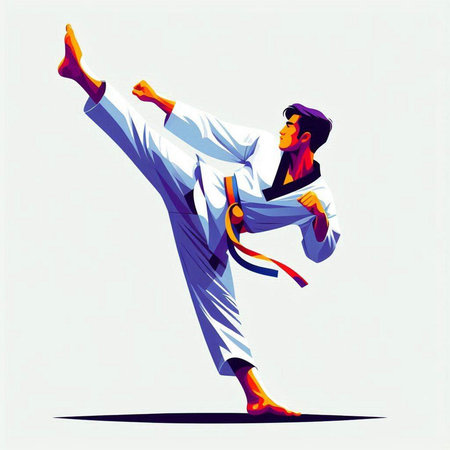 Taekwondo vector illustration. Karate man in kimono.のイラスト素材