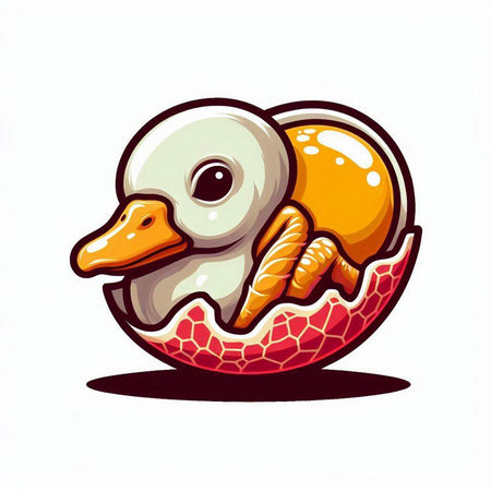 Illustration of a duck in a shell on a white background.のイラスト素材
