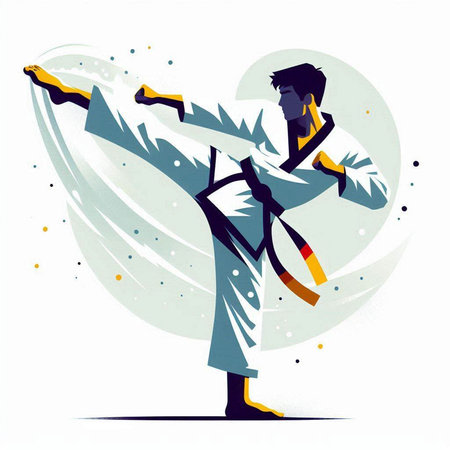 Martial arts. Karate fighter in kimono. Vector illustration.のイラスト素材