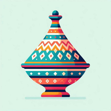 Colorful pot with ethnic ornament. Vector illustration in flat style.のイラスト素材