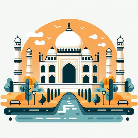 Taj Mahal in Agra, Uttar Pradesh, India. Vector illustrationのイラスト素材