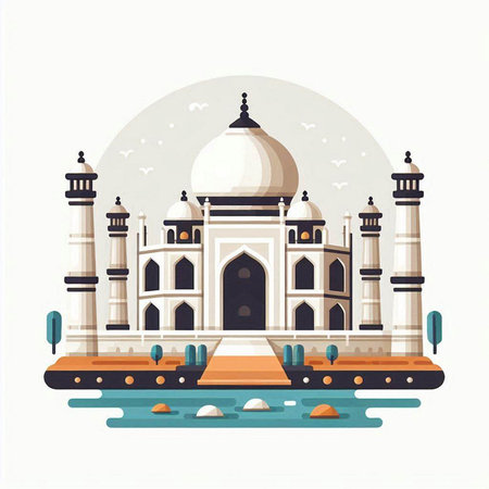 Taj Mahal in Agra, India. Vector illustration.のイラスト素材