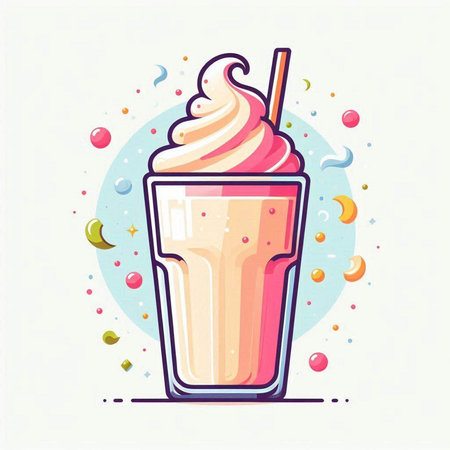 Milkshake with whipped cream and candies. Vector illustration.のイラスト素材