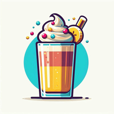 Milkshake with whipped cream in a glass. Vector illustration.のイラスト素材